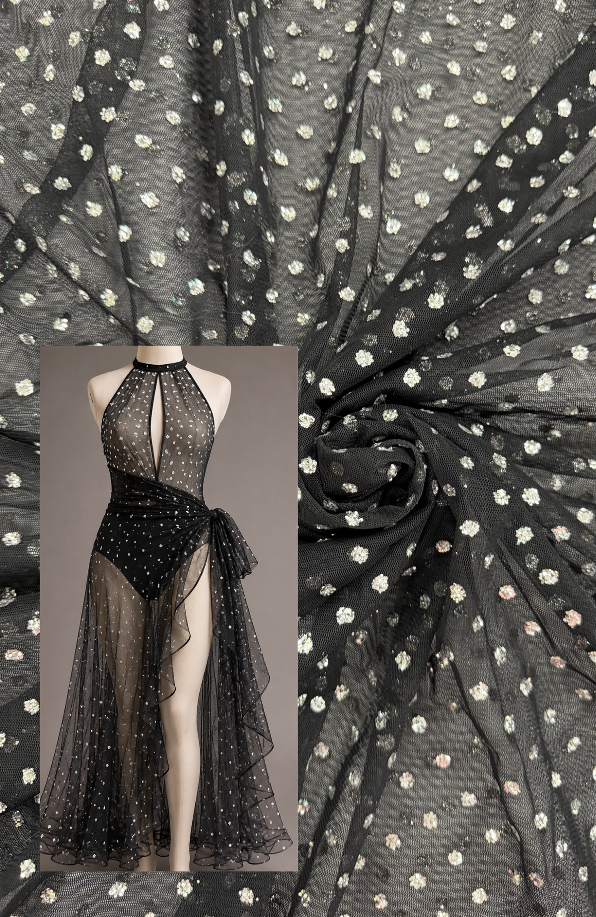 ML176 - Black Silver Fabric by Yard – 60" Wide Glitter Stripe Lace for Dancewear, Gowns, Tablecloth, Party Decor (Copy)