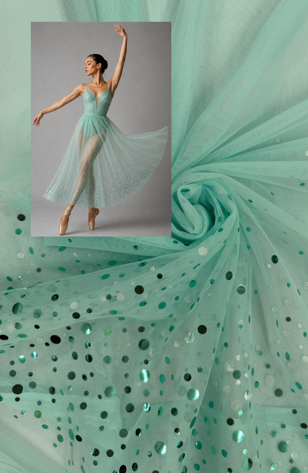 ML187 - Dot Fabric by Yard – 60" Wide Hologram Dot Lace for Dancewear, Gowns, Tablecloth, Party Decor