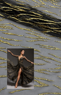 ML175 - Black Gold Fabric by Yard – 60" Wide Glitter Stripe Lace for Dancewear, Gowns, Tablecloth, Party Decor