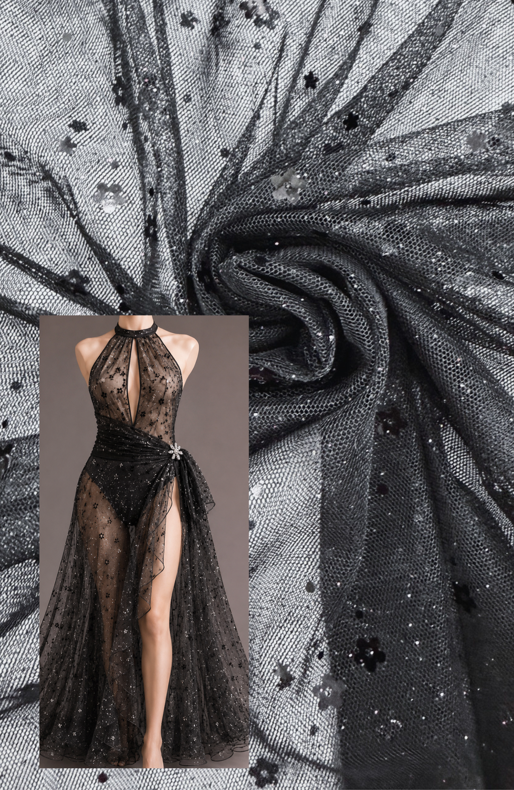 ML191 - Glitter Fabric by Yard – 60" Wide Sparkling Lace for Dancewear, Gowns, Tablecloth, Party Decor