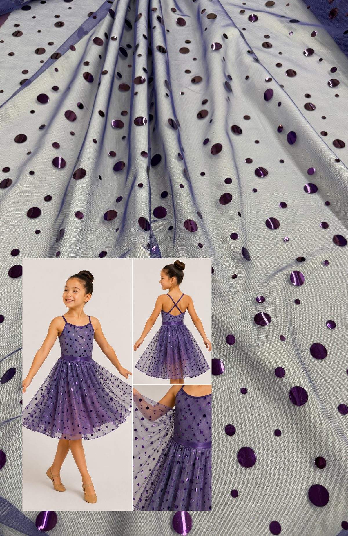 ML172 - Purple Dot Fabric by Yard – 60" Wide Hologram Dot Lace for Dancewear, Gowns, Tablecloth, Party Decor