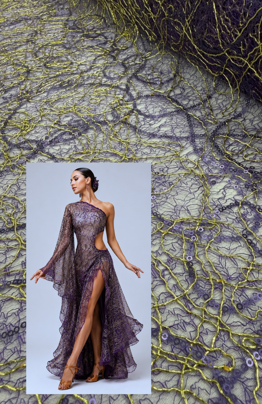 ML166 - Lace Fabric by Yard – 50" Wide Sequined Swirl Mesh for Dancing Gowns, Tablecloth, Party Decor