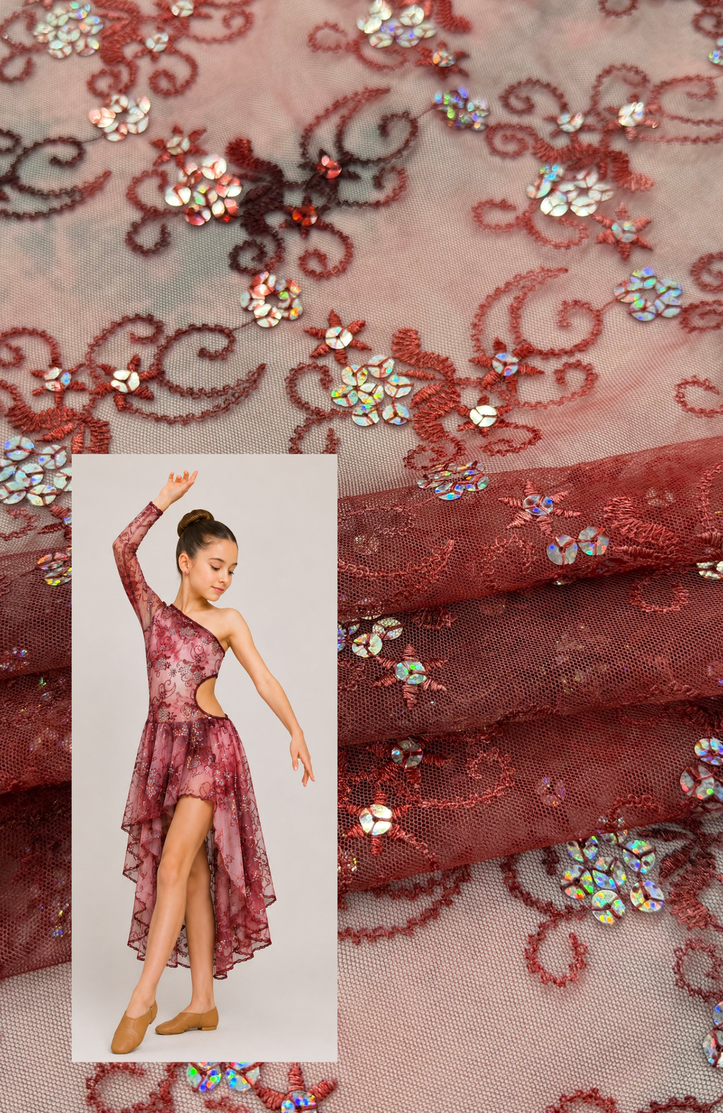 ML192 - Lace Fabric by Yard – 52" Wide Sequined Tie Dyed Mesh for Dancing Gowns, Tablecloth, Party Decor