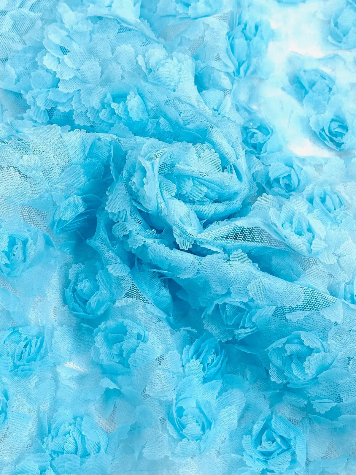 ML182 - 3D Floral Lace Fabric – 54" Floral Ribbon Embroidery on Mesh for Bridal Gowns, Tablecloth, Party Decor