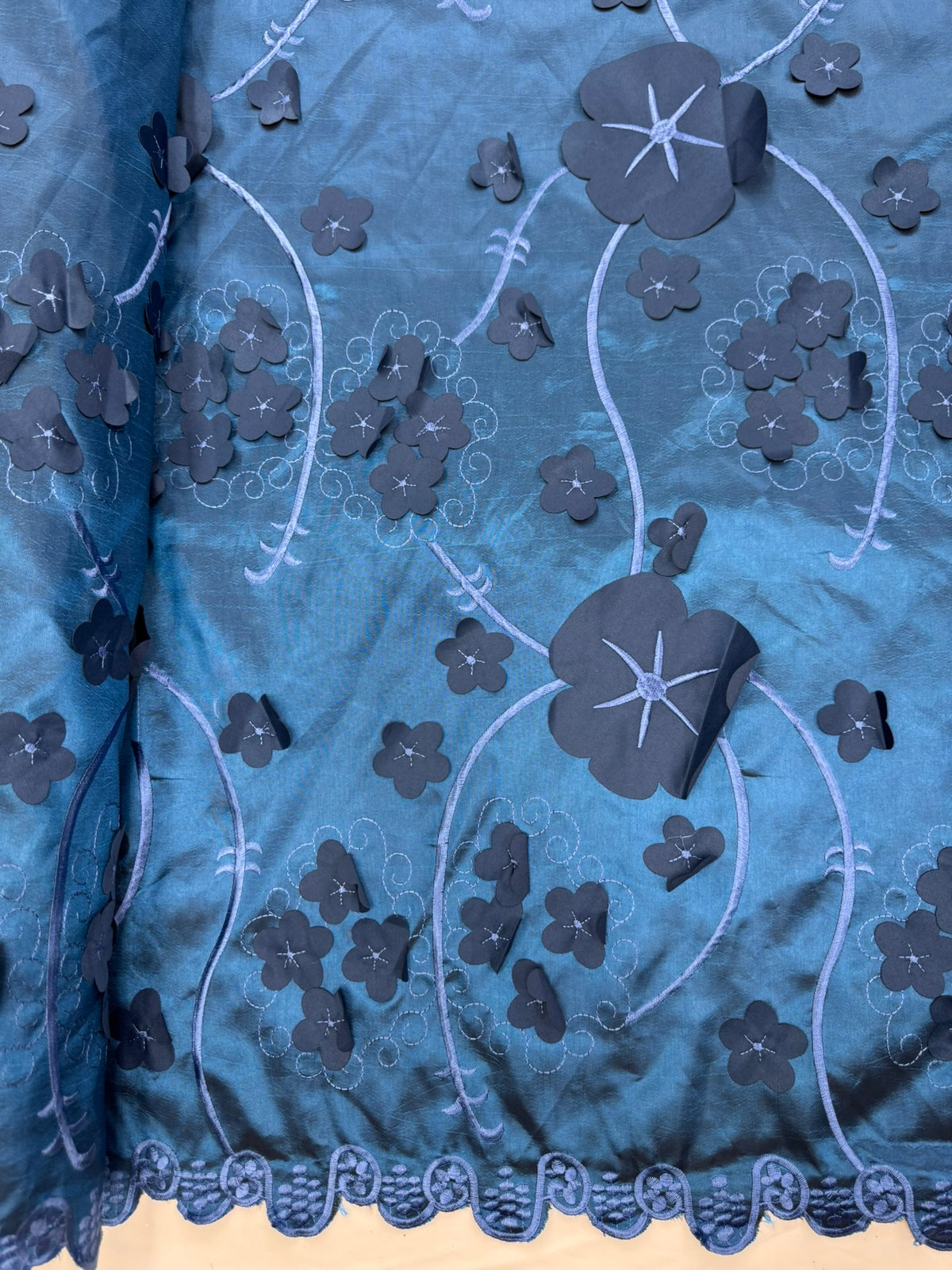 ML169- 3D Taffeta Lace Fabric by Yard – 52" Wide Floral Embroidery Taffeta for Gowns, Tablecloth, Party Decor