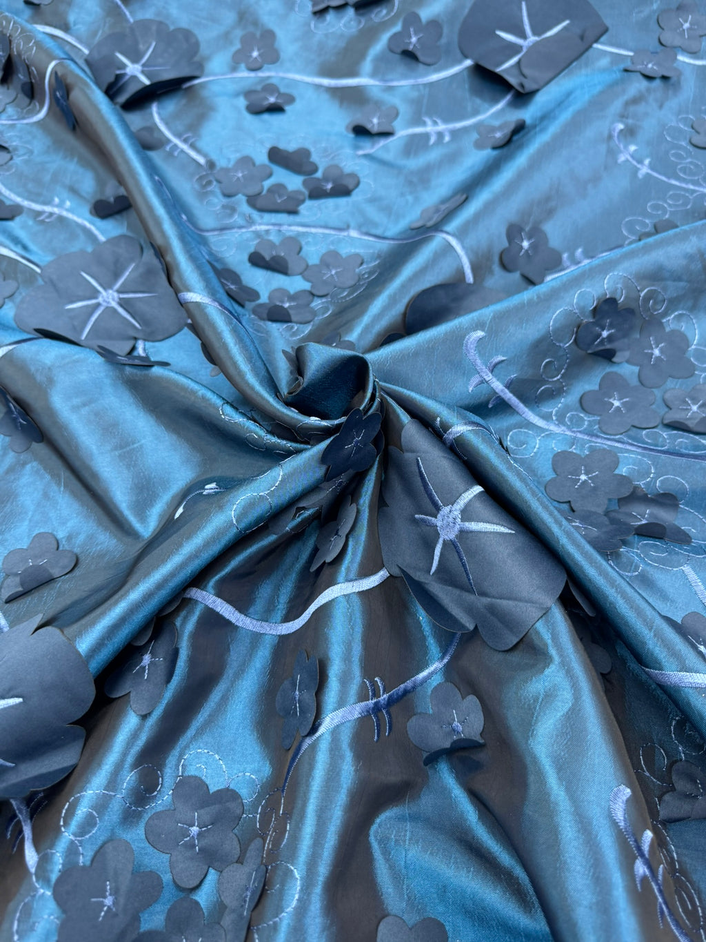 ML169- 3D Taffeta Lace Fabric by Yard – 52" Wide Floral Embroidery Taffeta for Gowns, Tablecloth, Party Decor