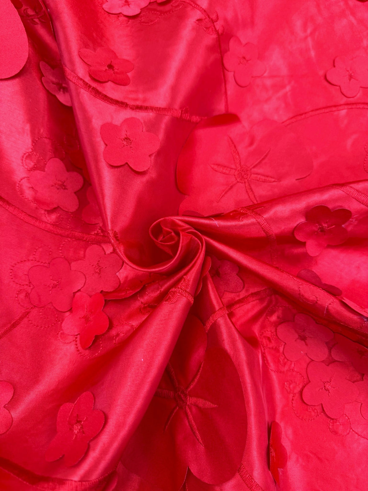 ML169- 3D Taffeta Lace Fabric by Yard – 52" Wide Floral Embroidery Taffeta for Gowns, Tablecloth, Party Decor